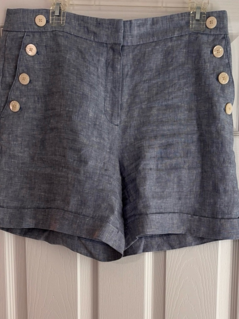 LOFT Blue Linen-Blend Button Accent Women's Shorts